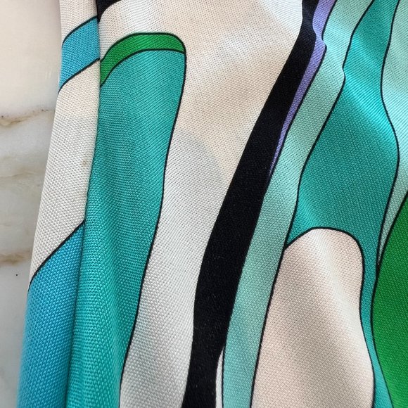 EMILIO PUCCI BLUE MULTI SILK FAUX WRAP ENAMEL BUCKLE DRESS MODEL 72RH25 SIZE IT - Picture 11 of 17